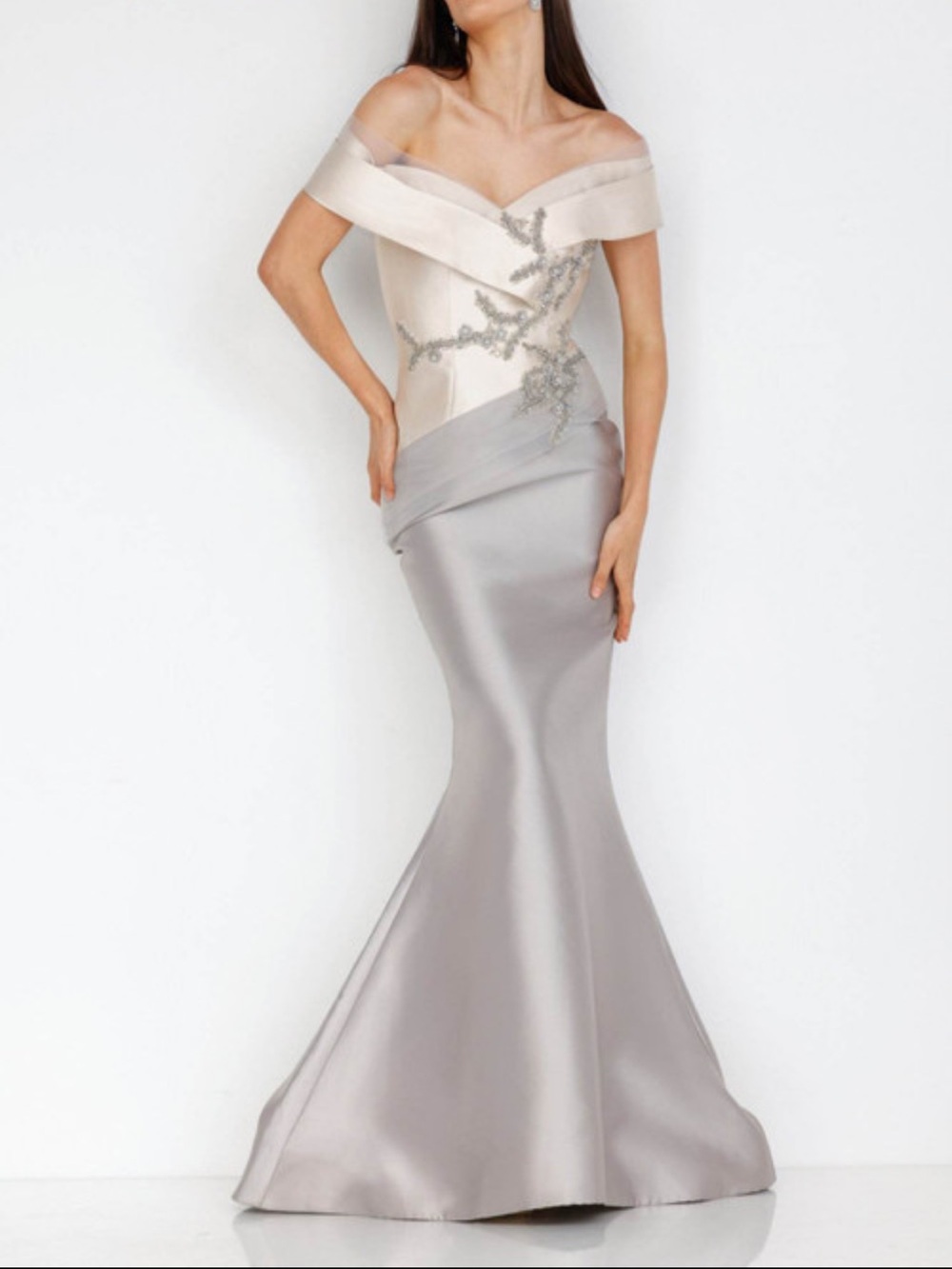 Terani Couture 2011M2159 Champagne Taupe Mermaid Gown Size 12 NWT